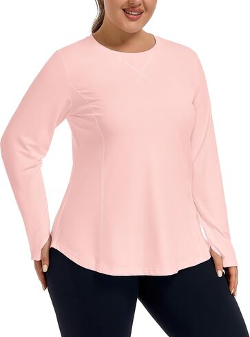 FOREYOND Women’s Plus Size UPF 50+ Long Sleeve Sun Shirt with Thumb Holes Quick Dry Athletic Hiking Running Workout Tops in Kuwait