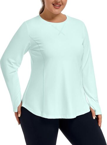 FOREYOND Women’s Plus Size UPF 50+ Long Sleeve Sun Shirt with Thumb Holes Quick Dry Athletic Hiking Running Workout Tops in Kuwait