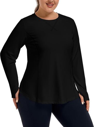 FOREYOND Women’s Plus Size UPF 50+ Long Sleeve Sun Shirt with Thumb Holes Quick Dry Athletic Hiking Running Workout Tops in Kuwait