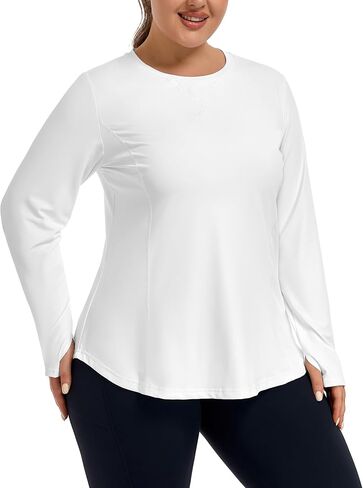 FOREYOND Women’s Plus Size UPF 50+ Long Sleeve Sun Shirt with Thumb Holes Quick Dry Athletic Hiking Running Workout Tops in Kuwait