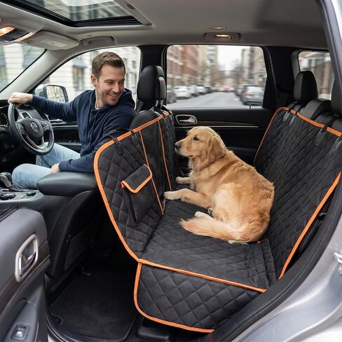 All-in-One Dog Car Back Seat Cover – Waterproof Hammock with Side Flaps, 600D Heavy Duty & Scratch-Proof | Nonslip for Cars, Trucks, SUVs | Trusted Black/Orange Protection in Saudi Arabia