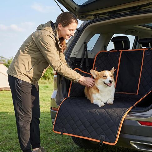 All-in-One Dog Car Back Seat Cover – Waterproof Hammock with Side Flaps, 600D Heavy Duty & Scratch-Proof | Nonslip for Cars, Trucks, SUVs | Trusted Black/Orange Protection in Saudi Arabia