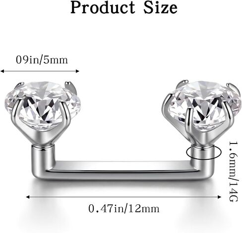 14G Titanium Surface Piercing Jewelry – Flat Bar CZ Staple Barbell, Internally Threaded Tragus Surface Staple Bar, Body Jewelry for Surfaces Tragus, Anti-Eyebrow, Nape (1 Piece) in Saudi Arabia