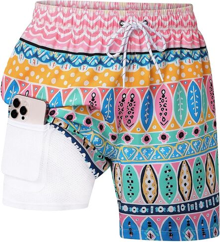 Mens Swim Trunks with Compression Liner 7 Inch, 2 in 1 Quick Dry Bathing Suit Short with Pockets in Kuwait