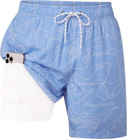Mens Swim Trunks with Compression Liner 7 Inch, 2 in 1 Quick Dry Bathing Suit Short with Pockets in Kuwait