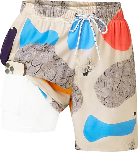 Mens Swim Trunks with Compression Liner 7 Inch, 2 in 1 Quick Dry Bathing Suit Short with Pockets in Kuwait