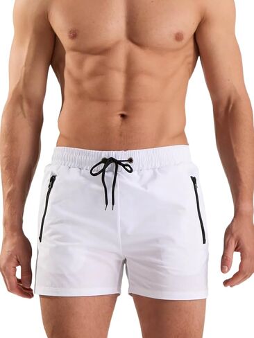TUVEKE Mens Zipper Swim Trunks 5 Inch Quick Dry Men's Bathing Suits Slim Fit Swimming Shorts with Pockets in Saudi Arabia
