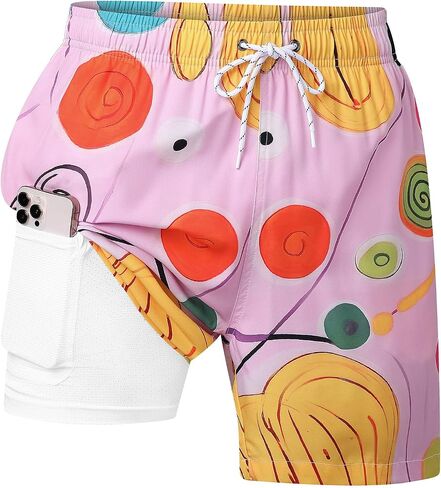 Mens Swim Trunks with Compression Liner 7 Inch, 2 in 1 Quick Dry Bathing Suit Short with Pockets in Kuwait