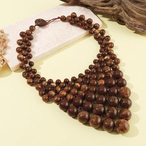 Coiris Boho Layered Necklace for Women Statement Chunky Beaded Strand Necklaces Bohemian Colorful Beads Woven Jewelry Gift for Summer Party in Kuwait