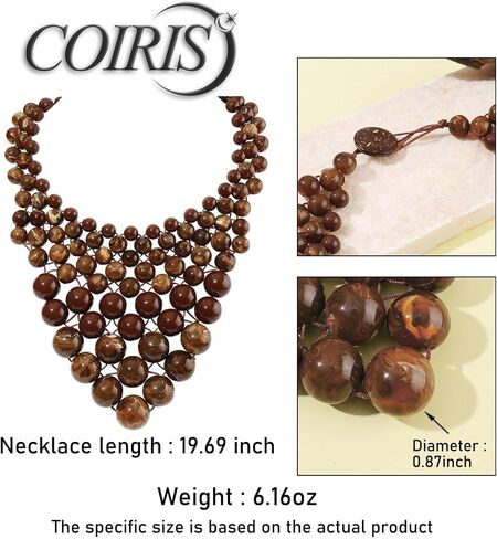 Coiris Boho Layered Necklace for Women Statement Chunky Beaded Strand Necklaces Bohemian Colorful Beads Woven Jewelry Gift for Summer Party in Kuwait