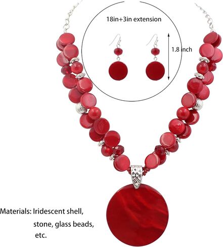 Statement Chunky Beaded Necklace and Earrings Set for Women Circle Shell Pendant Choker Necklace Set Costume Jewelry for Women in Saudi Arabia