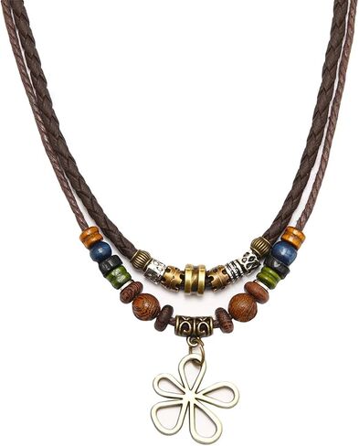 Boho Beaded Necklace for Women Statement Chunky Bohemian Colorful Beads Strand 2 Layers Wood Summer Beach Necklaces in Saudi Arabia
