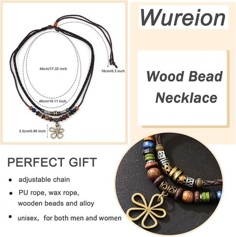 Boho Beaded Necklace for Women Statement Chunky Bohemian Colorful Beads Strand 2 Layers Wood Summer Beach Necklaces in Saudi Arabia