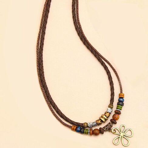 Boho Beaded Necklace for Women Statement Chunky Bohemian Colorful Beads Strand 2 Layers Wood Summer Beach Necklaces in Saudi Arabia