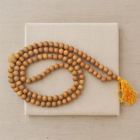 Sandalwood Mala Necklace 108+1 Beads 10mm – Natural Chandan Japa Mala for Meditation, Yoga & Prayer | Wooden Bead Rosary Necklace for Men & Women | Spiritual Healing & Calming Fragrance in Saudi Arabia