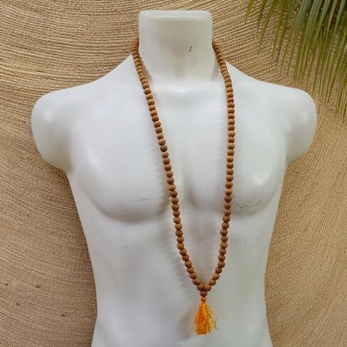 Sandalwood Mala Necklace 108+1 Beads 10mm – Natural Chandan Japa Mala for Meditation, Yoga & Prayer | Wooden Bead Rosary Necklace for Men & Women | Spiritual Healing & Calming Fragrance in Saudi Arabia
