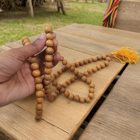 Sandalwood Mala Necklace 108+1 Beads 10mm – Natural Chandan Japa Mala for Meditation, Yoga & Prayer | Wooden Bead Rosary Necklace for Men & Women | Spiritual Healing & Calming Fragrance in Saudi Arabia