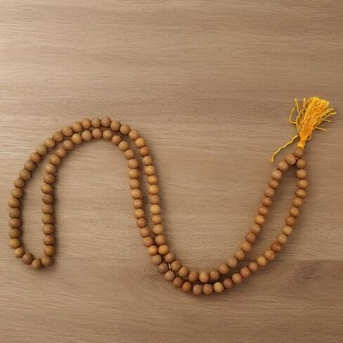 Sandalwood Mala Necklace 108+1 Beads 10mm – Natural Chandan Japa Mala for Meditation, Yoga & Prayer | Wooden Bead Rosary Necklace for Men & Women | Spiritual Healing & Calming Fragrance in Saudi Arabia