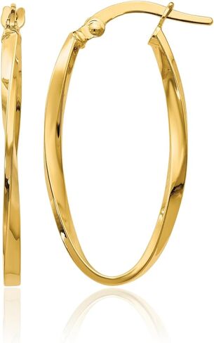 IceCarats 14K Yellow Gold Large Twisted Oval Hoop Earrings 30mm 1.2 inch Lightweight, Snap Back For Her in Kuwait