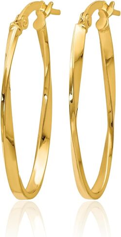 IceCarats 14K Yellow Gold Large Twisted Oval Hoop Earrings 30mm 1.2 inch Lightweight, Snap Back For Her in Kuwait