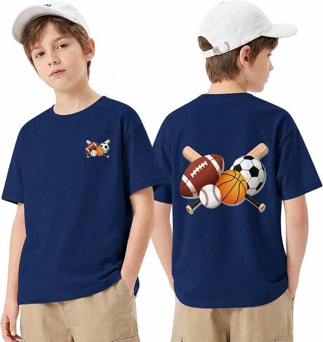 Cozople Boys T-Shirts Double-Sided Graphic Shirts Short Sleeve Casual Athletic Tee Top for Kids Size 7-14 in Kuwait