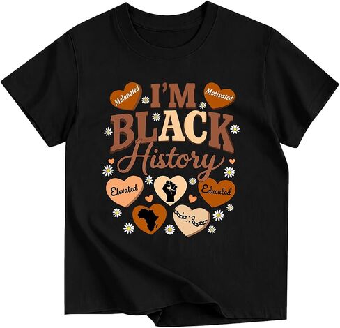Juneteenth T-Shirts for Kids Cotton Short Sleeve Tees Black History Month Boys Girls 5-13 Years in Kuwait