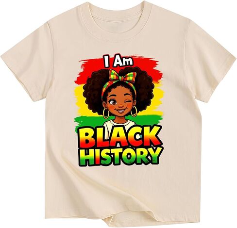 تي شيرت Juneteenth للأطفال من القطن بأكمام قصيرة تي شيرت أسود لشهر التاريخ للأولاد والبنات من عمر 5 إلى 13 عامًا in Kuwait