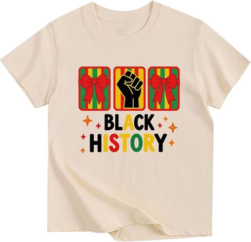 تي شيرت Juneteenth للأطفال من القطن بأكمام قصيرة تي شيرت أسود لشهر التاريخ للأولاد والبنات من عمر 5 إلى 13 عامًا in Kuwait