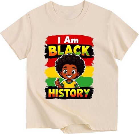 تي شيرت Juneteenth للأطفال من القطن بأكمام قصيرة تي شيرت أسود لشهر التاريخ للأولاد والبنات من عمر 5 إلى 13 عامًا in Kuwait