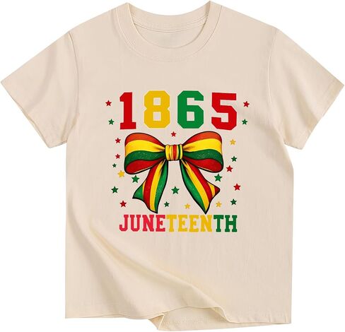 تي شيرت Juneteenth للأطفال من القطن بأكمام قصيرة تي شيرت أسود لشهر التاريخ للأولاد والبنات من عمر 5 إلى 13 عامًا in Kuwait
