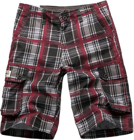 Cotton Twill Fitted Plaid Cargo Shorts Multi-Pockets Casual Summer Shorts for Young Male and Men Clothing in Saudi Arabia