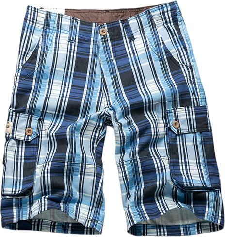 Cotton Twill Fitted Plaid Cargo Shorts Multi-Pockets Casual Summer Shorts for Young Male and Men Clothing in Saudi Arabia