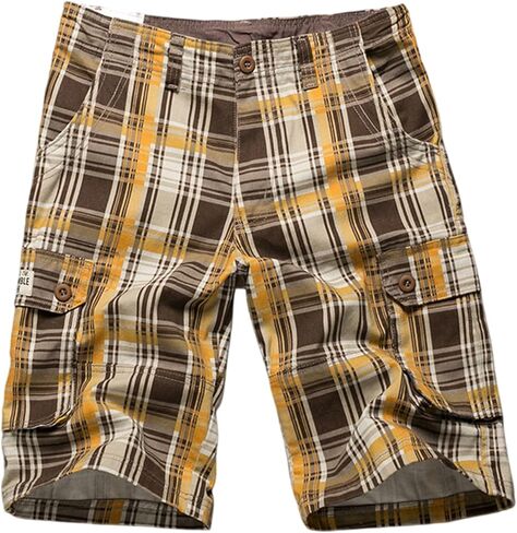 Cotton Twill Fitted Plaid Cargo Shorts Multi-Pockets Casual Summer Shorts for Young Male and Men Clothing in Saudi Arabia