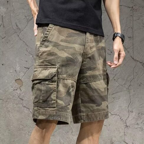 Men’s Camouflage Cargo Shorts Relaxed-Fit Cotton Fabric with Multi-Pockets for Summer Wear Outdoor Activities Casual Outings in Kuwait