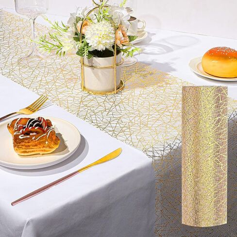 Coume Gold Metallic Table Runner 11" x 33 ft Glitter Gold Disposable Table Runner Mesh Gold Table Centerpieces Decorations for Wedding Bridal Shower Birthday in Kuwait