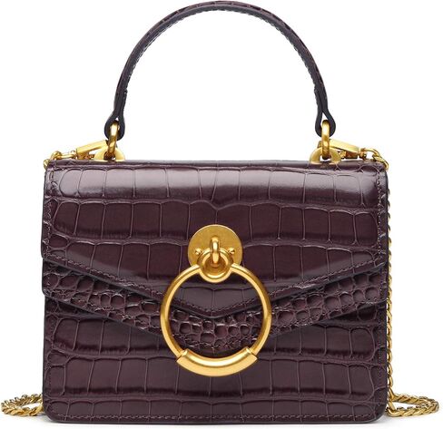 Croc Embossed Top Handle Handbag for Women Leather Mini Crossbody Purse with Gold Chain Strap Ring Closure Evening Bag in Saudi Arabia