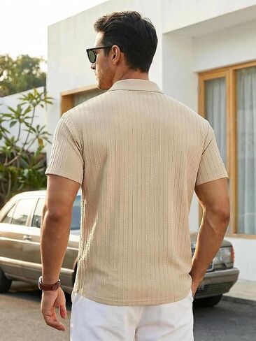Mens Quarter Zip Polo Shirts Casual Summer Knit Textured Short Sleeve Shirt Beach Vacation Stretchy Golf Shirts in Saudi Arabia