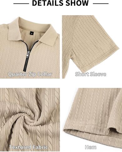 Mens Quarter Zip Polo Shirts Casual Summer Knit Textured Short Sleeve Shirt Beach Vacation Stretchy Golf Shirts in Saudi Arabia