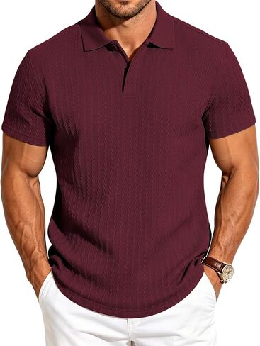 Mens Quarter Zip Polo Shirts Casual Summer Knit Textured Short Sleeve Shirt Beach Vacation Stretchy Golf Shirts in Saudi Arabia