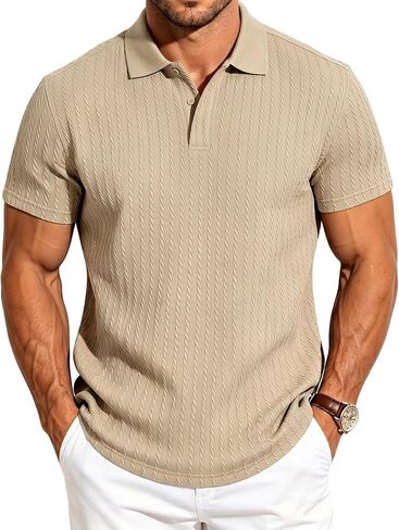 Mens Quarter Zip Polo Shirts Casual Summer Knit Textured Short Sleeve Shirt Beach Vacation Stretchy Golf Shirts in Saudi Arabia