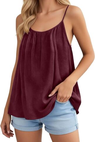 Backless Tops for Women Summer 2026 Cotton Linen Boho Beach Tank Tops Adjustable Spaghetti Strap Casual Basic Shirt in Kuwait