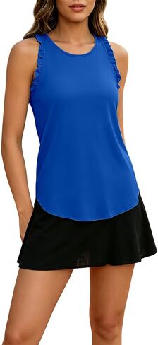 Yoga Tank Tops for Women Loose Summer Workout Ruffle Sleeveless Racerback Crewneck Casual Running Athletic Shirts in Kuwait