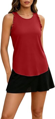 Yoga Tank Tops for Women Loose Summer Workout Ruffle Sleeveless Racerback Crewneck Casual Running Athletic Shirts in Kuwait