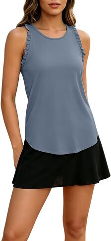 Yoga Tank Tops for Women Loose Summer Workout Ruffle Sleeveless Racerback Crewneck Casual Running Athletic Shirts in Kuwait