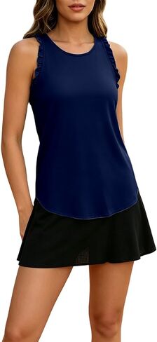 Yoga Tank Tops for Women Loose Summer Workout Ruffle Sleeveless Racerback Crewneck Casual Running Athletic Shirts in Kuwait