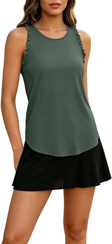 Yoga Tank Tops for Women Loose Summer Workout Ruffle Sleeveless Racerback Crewneck Casual Running Athletic Shirts in Kuwait