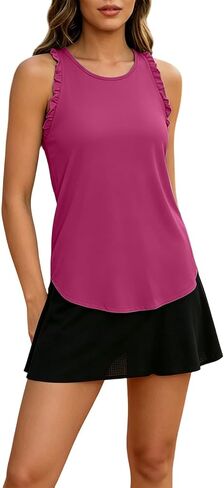 Yoga Tank Tops for Women Loose Summer Workout Ruffle Sleeveless Racerback Crewneck Casual Running Athletic Shirts in Kuwait