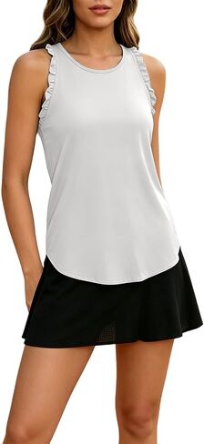 Yoga Tank Tops for Women Loose Summer Workout Ruffle Sleeveless Racerback Crewneck Casual Running Athletic Shirts in Kuwait