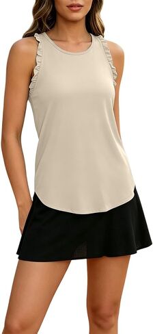 Yoga Tank Tops for Women Loose Summer Workout Ruffle Sleeveless Racerback Crewneck Casual Running Athletic Shirts in Kuwait