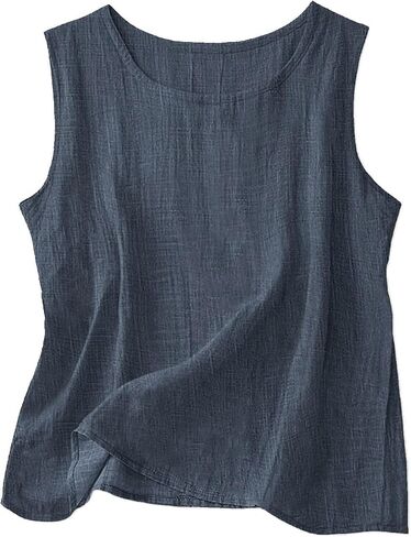 Linen Tank Tops for Women Loose Fit Cotton Causal Sleeveless Summer Comfortable Shirts Basic Crewneck Camisole Top in Kuwait